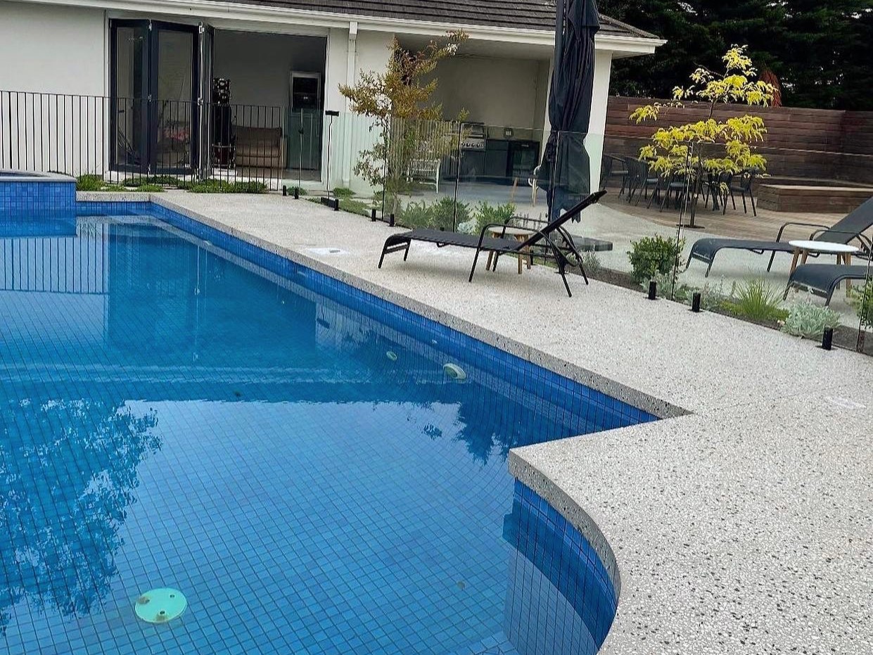 pool deck uses exposed aggregate from vicmix